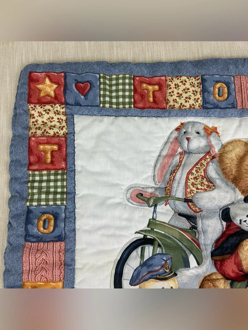 Blue Jean Teddy Bear Baby Vintage Comforter 32x42in